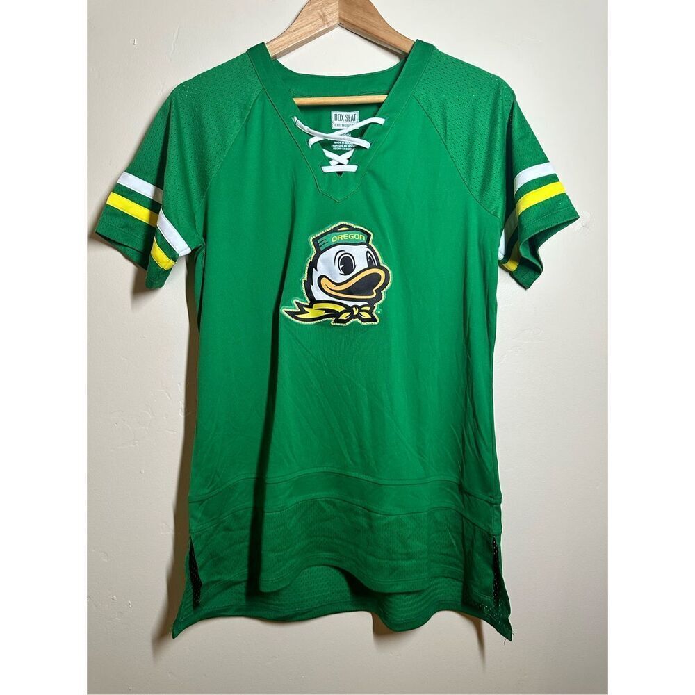 Box Seat Clothing Oregon Ducks Green and Yellow Lace Front Game Day Top Size Lar